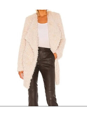 BB Dakota Cream Shaggy Faux Shearling Drape Front Coat Jacket Size Medium M